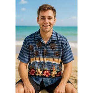 Vintage Bill Blass Hawaiian Button Up Short Sleeve Shirt Medium